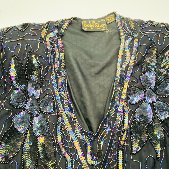 GOLD STAR BLACK BEADED SKIRT AND BLOUSE OUTFIT VINTAGE - Picture 4 of 10